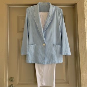 Vintage Seersucker Blue & White Pinstripe Blazer